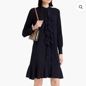 Tory Burch Navy Jane Ruffle Front Shirt Dress